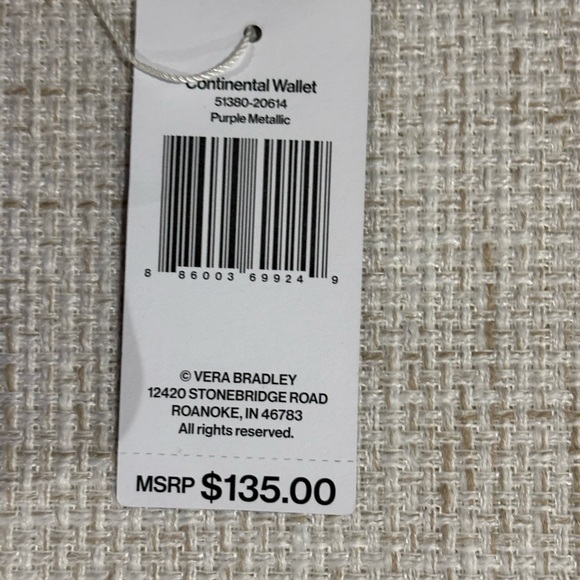 Vera Bradley Continental Purple Metallic Wallet - Picture 3 of 6